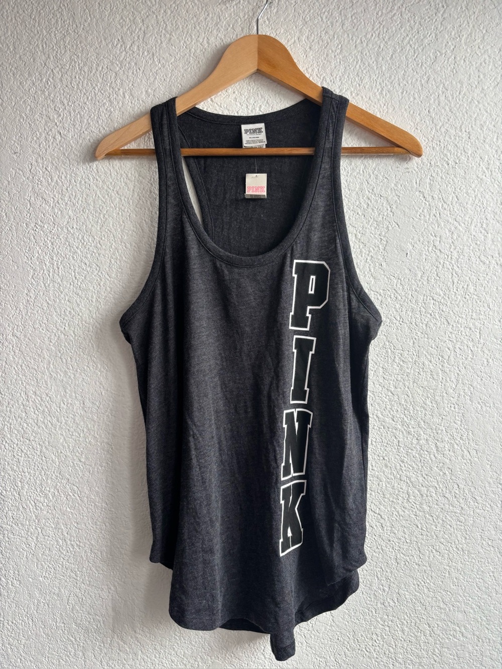 PINK Victorias Secret Gray Racer Back Tank Top Gray Size Medium New